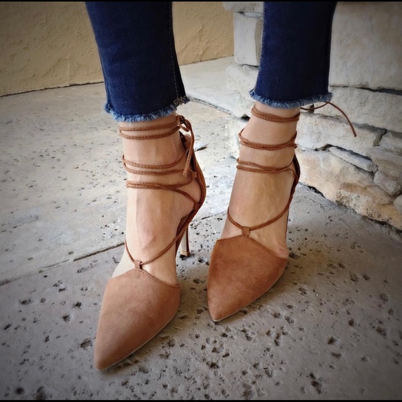 Qupid Shoes - Suede Tie Heels